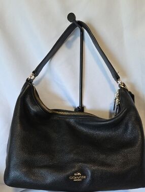 Vintage Coach Black Pebbled Leather Hobo with Gold Hardware and Charm/tag